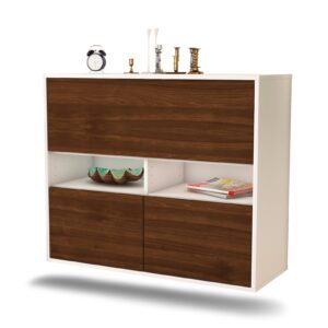 Sideboard San Bernardino | hängend | Korpus Weiß | Front in Walnuss Holz Optik | 92x79x35cm (BxHxT)
