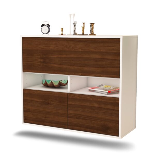Sideboard San Bernardino | hängend | Korpus Weiß | Front in Walnuss Holz Optik | 92x79x35cm (BxHxT)
