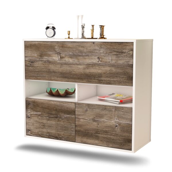 Sideboard San Bernardino | hängend | Korpus Weiß | Front in Treibholz Holz Optik | 92x79x35cm (BxHxT)