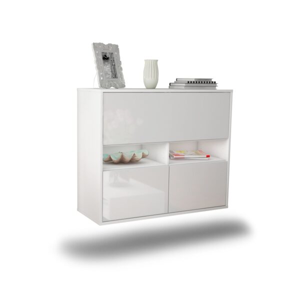 Sideboard San Bernardino | hängend | Korpus Weiß | Front in Hochglanz Weiß | 92x79x35cm (BxHxT)