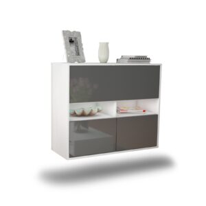 Sideboard San Bernardino | hängend | Korpus Weiß | Front in Hochglanz Grau | 92x79x35cm (BxHxT)
