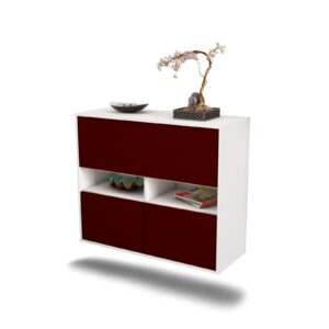 Sideboard San Bernardino | hängend | Korpus Weiß | Front in Bordeaux | 92x79x35cm (BxHxT)