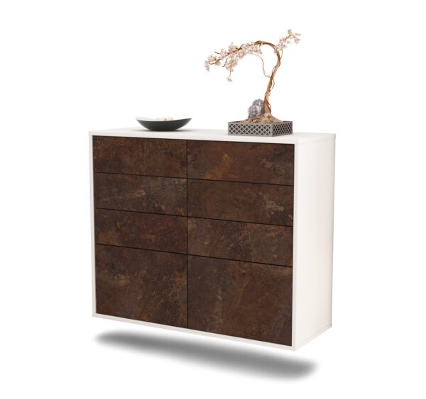 Sideboard Des Moines | hängend | Korpus Weiß | Front in Rost Optik | 92x79x35cm (BxHxT)