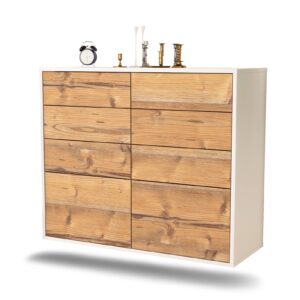 Sideboard Des Moines | hängend | Korpus Weiß | Front in Pinie Holz Optik | 92x79x35cm (BxHxT)