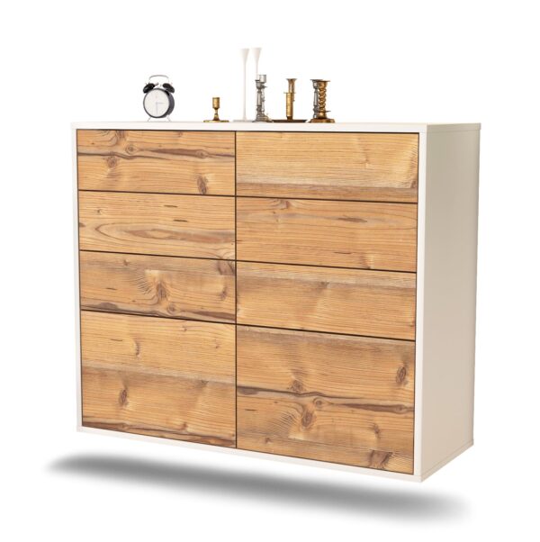 Sideboard Des Moines | hängend | Korpus Weiß | Front in Pinie Holz Optik | 92x79x35cm (BxHxT)