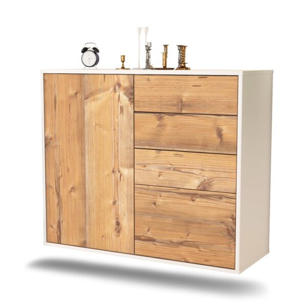Sideboard Tacoma | hängend | Korpus Weiß | Front in Pinie Holz Optik | 92x79x35cm (BxHxT)