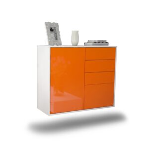 Sideboard Tacoma | hängend | Korpus Weiß | Front in Hochglanz Orange | 92x79x35cm (BxHxT)