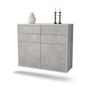 Sideboard Grand Rapids | hängend | Korpus Weiß | Front in Beton Optik | 92x79x35cm (BxHxT)