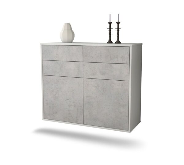 Sideboard Grand Rapids | hängend | Korpus Weiß | Front in Beton Optik | 92x79x35cm (BxHxT)