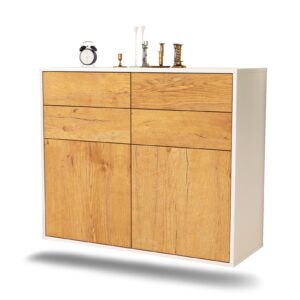 Sideboard Grand Rapids | hängend | Korpus Weiß | Front in Eiche Holz Optik | 92x79x35cm (BxHxT)