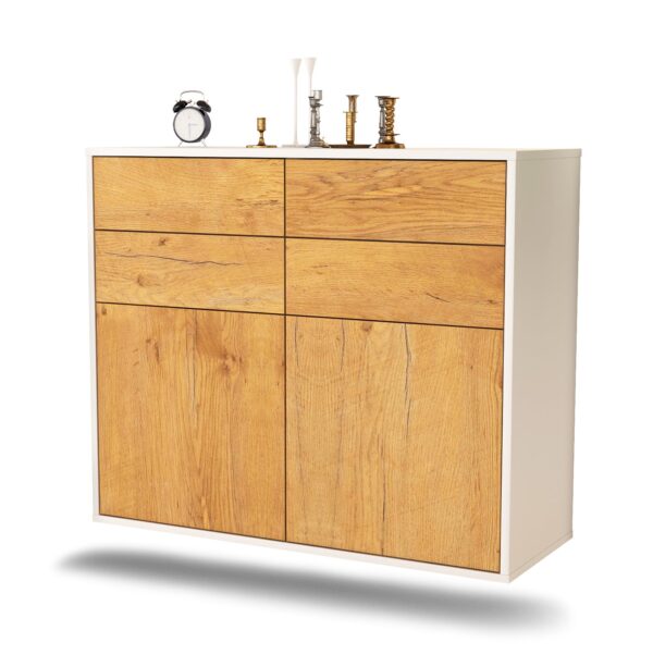 Sideboard Grand Rapids | hängend | Korpus Weiß | Front in Eiche Holz Optik | 92x79x35cm (BxHxT)