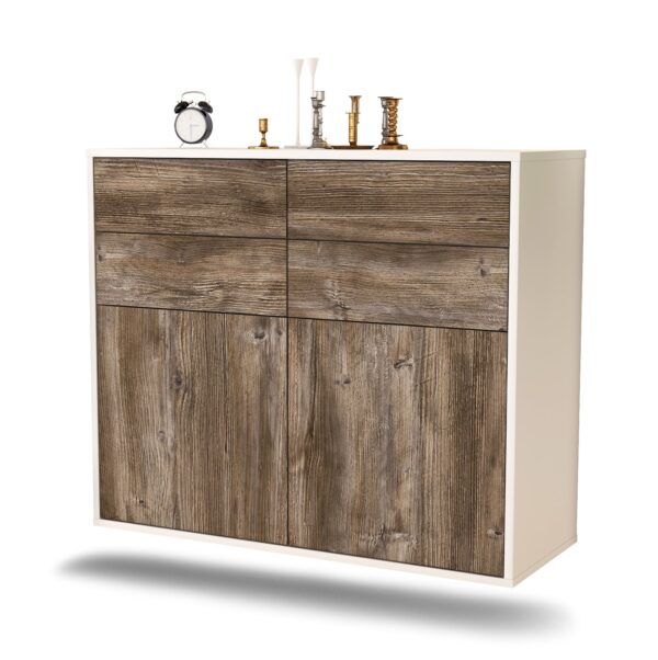 Sideboard Grand Rapids | hängend | Korpus Weiß | Front in Treibholz Holz Optik | 92x79x35cm (BxHxT)