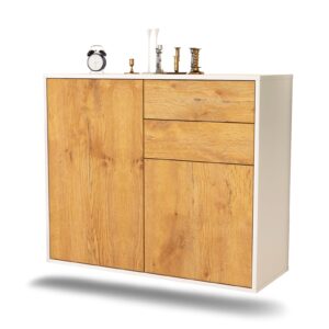 Sideboard Huntington Beach | hängend | Korpus Weiß | Front in Eiche Holz Optik | 92x79x35cm (BxHxT)