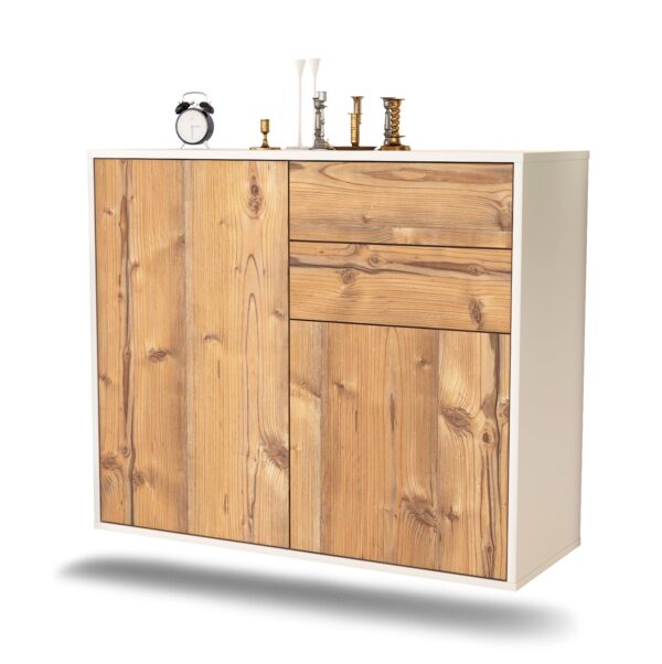 Sideboard Huntington Beach | hängend | Korpus Weiß | Front in Pinie Holz Optik | 92x79x35cm (BxHxT)