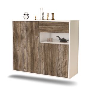 Sideboard Augusta | hängend | Korpus Weiß | Front in Treibholz Holz Optik | 92x79x35cm (BxHxT)