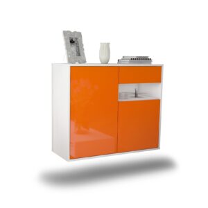 Sideboard Augusta | hängend | Korpus Weiß | Front in Hochglanz Orange | 92x79x35cm (BxHxT)