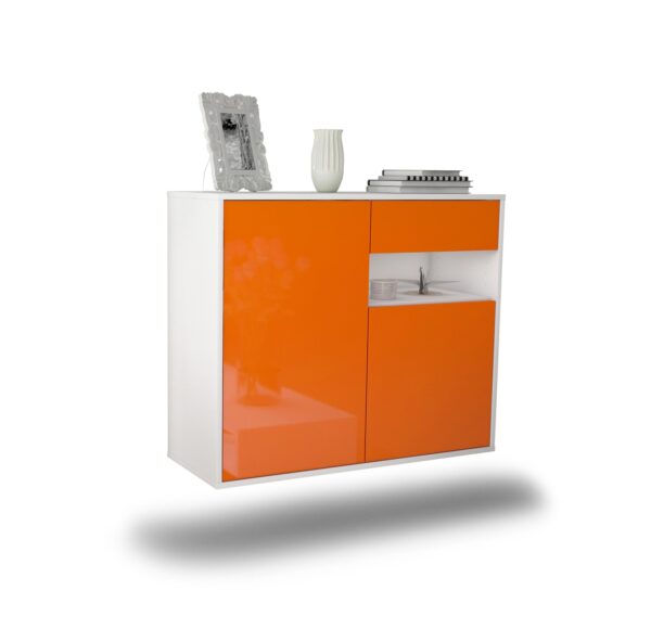 Sideboard Augusta | hängend | Korpus Weiß | Front in Hochglanz Orange | 92x79x35cm (BxHxT)
