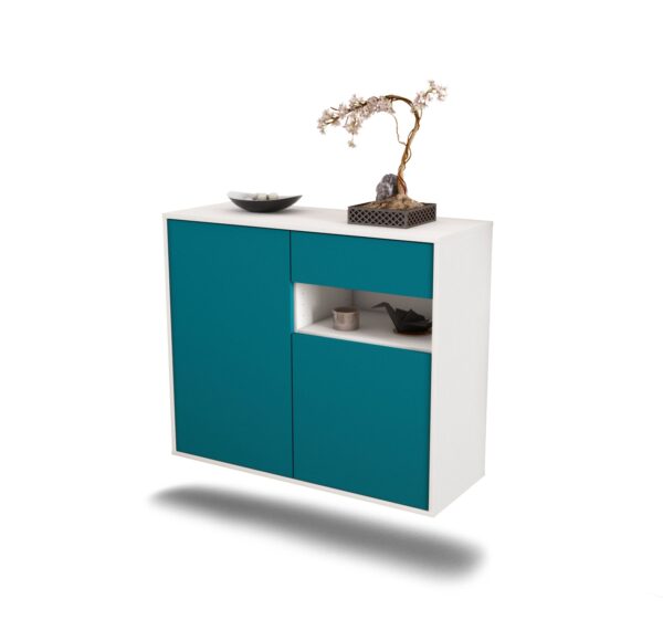 Sideboard Augusta | hängend | Korpus Weiß | Front in Türkis | 92x79x35cm (BxHxT)