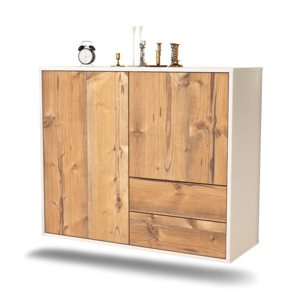 Sideboard Sunrise Manor | hängend | Korpus Weiß | Front in Pinie Holz Optik | 92x79x35cm (BxHxT)