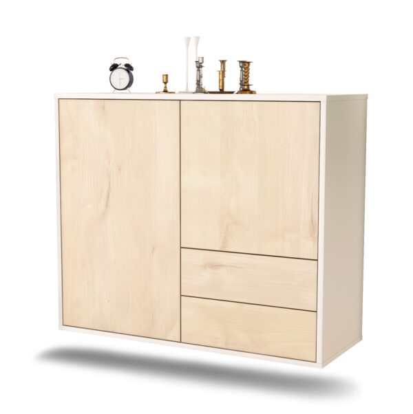 Sideboard Sunrise Manor | hängend | Korpus Weiß | Front in Zeder Holz Optik | 92x79x35cm (BxHxT)