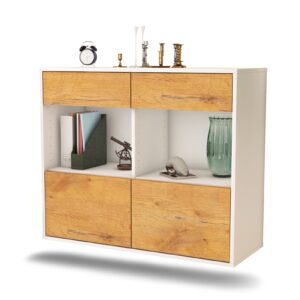 Sideboard Mobile | hängend | Korpus Weiß | Front in Eiche Holz Optik | 92x79x35cm (BxHxT)