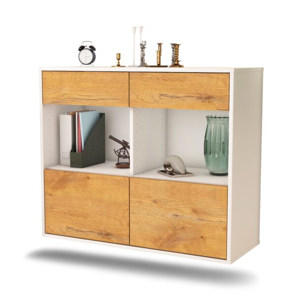 Sideboard Mobile | hängend | Korpus Weiß | Front in Eiche Holz Optik | 92x79x35cm (BxHxT)