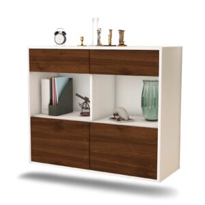 Sideboard Mobile | hängend | Korpus Weiß | Front in Walnuss Holz Optik | 92x79x35cm (BxHxT)