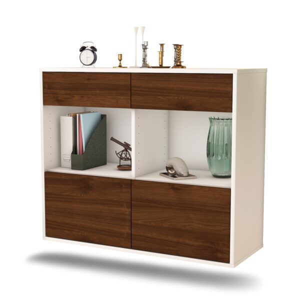 Sideboard Mobile | hängend | Korpus Weiß | Front in Walnuss Holz Optik | 92x79x35cm (BxHxT)