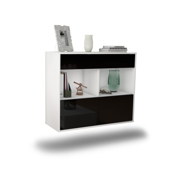 Sideboard Mobile | hängend | Korpus Weiß | Front in Hochglanz Schwarz | 92x79x35cm (BxHxT)