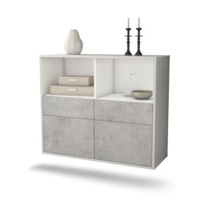 Sideboard Moreno Valley | hängend | Korpus Weiß | Front in Beton Optik | 92x79x35cm (BxHxT)