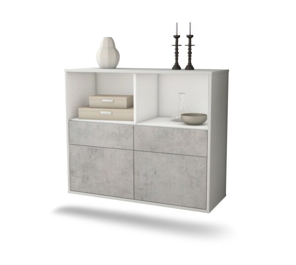 Sideboard Moreno Valley | hängend | Korpus Weiß | Front in Beton Optik | 92x79x35cm (BxHxT)