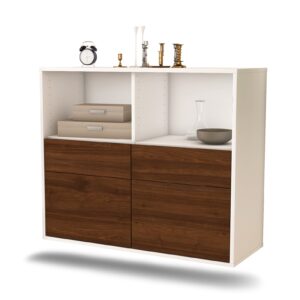 Sideboard Moreno Valley | hängend | Korpus Weiß | Front in Walnuss Holz Optik | 92x79x35cm (BxHxT)