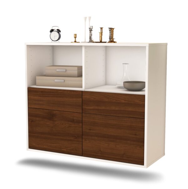 Sideboard Moreno Valley | hängend | Korpus Weiß | Front in Walnuss Holz Optik | 92x79x35cm (BxHxT)
