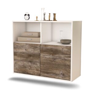 Sideboard Moreno Valley | hängend | Korpus Weiß | Front in Treibholz Holz Optik | 92x79x35cm (BxHxT)