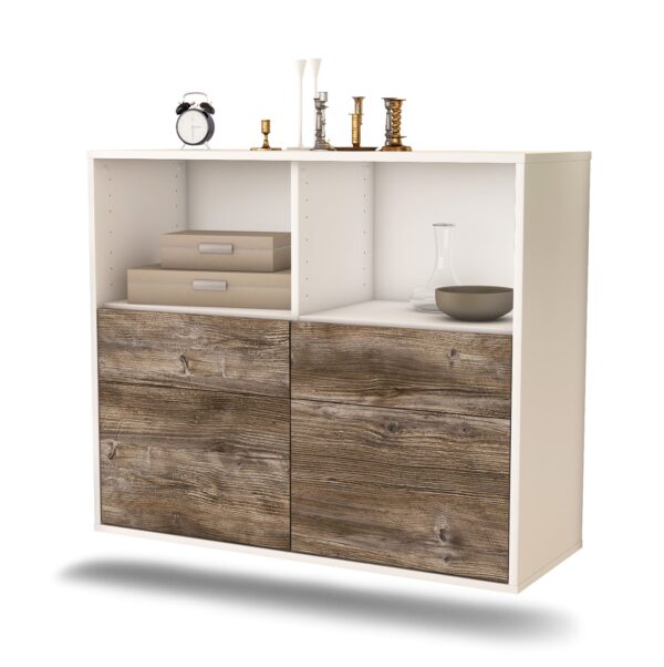 Sideboard Moreno Valley | hängend | Korpus Weiß | Front in Treibholz Holz Optik | 92x79x35cm (BxHxT)