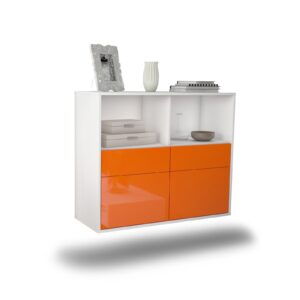 Sideboard Moreno Valley | hängend | Korpus Weiß | Front in Hochglanz Orange | 92x79x35cm (BxHxT)