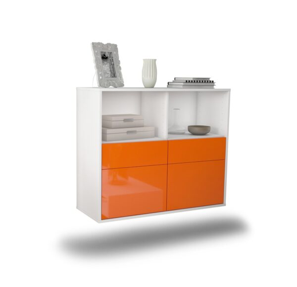 Sideboard Moreno Valley | hängend | Korpus Weiß | Front in Hochglanz Orange | 92x79x35cm (BxHxT)