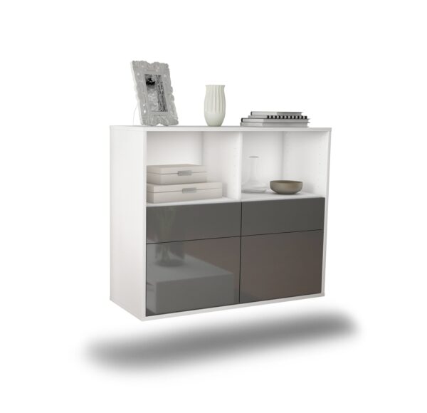 Sideboard Moreno Valley | hängend | Korpus Weiß | Front in Hochglanz Grau | 92x79x35cm (BxHxT)