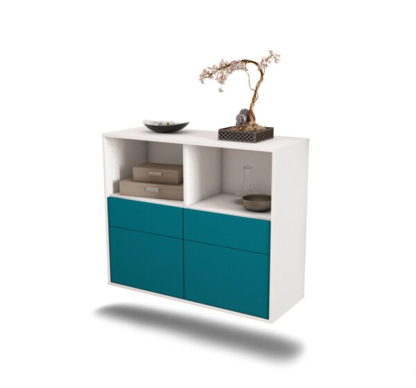 Sideboard Moreno Valley | hängend | Korpus Weiß | Front in Türkis | 92x79x35cm (BxHxT)