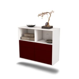 Sideboard Moreno Valley | hängend | Korpus Weiß | Front in Bordeaux | 92x79x35cm (BxHxT)