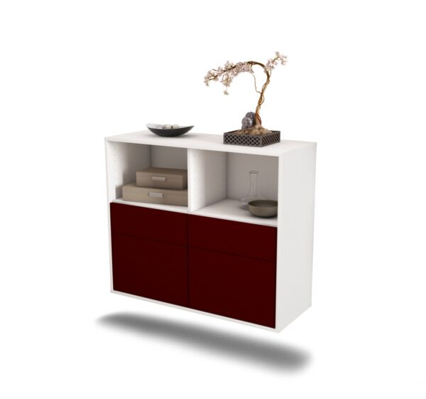 Sideboard Moreno Valley | hängend | Korpus Weiß | Front in Bordeaux | 92x79x35cm (BxHxT)