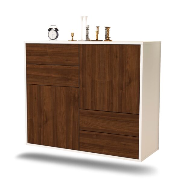 Sideboard Little Rock | hängend | Korpus Weiß | Front in Walnuss Holz Optik | 92x79x35cm (BxHxT)