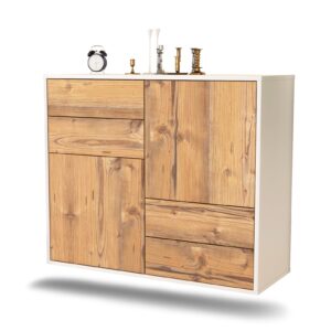 Sideboard Little Rock | hängend | Korpus Weiß | Front in Pinie Holz Optik | 92x79x35cm (BxHxT)