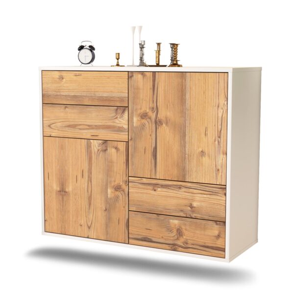 Sideboard Little Rock | hängend | Korpus Weiß | Front in Pinie Holz Optik | 92x79x35cm (BxHxT)