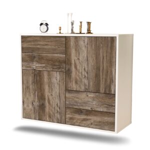 Sideboard Little Rock | hängend | Korpus Weiß | Front in Treibholz Holz Optik | 92x79x35cm (BxHxT)