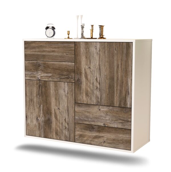 Sideboard Little Rock | hängend | Korpus Weiß | Front in Treibholz Holz Optik | 92x79x35cm (BxHxT)