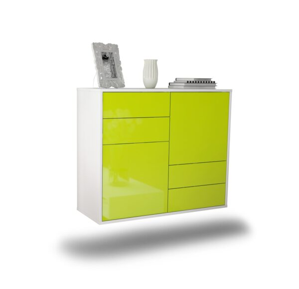Sideboard Little Rock | hängend | Korpus Weiß | Front in Hochglanz Grün | 92x79x35cm (BxHxT)