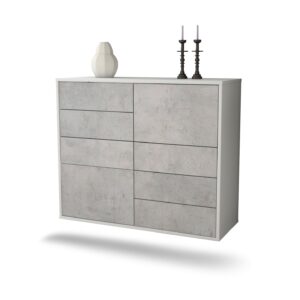 Sideboard Amarillo | hängend | Korpus Weiß | Front in Beton Optik | 92x79x35cm (BxHxT)