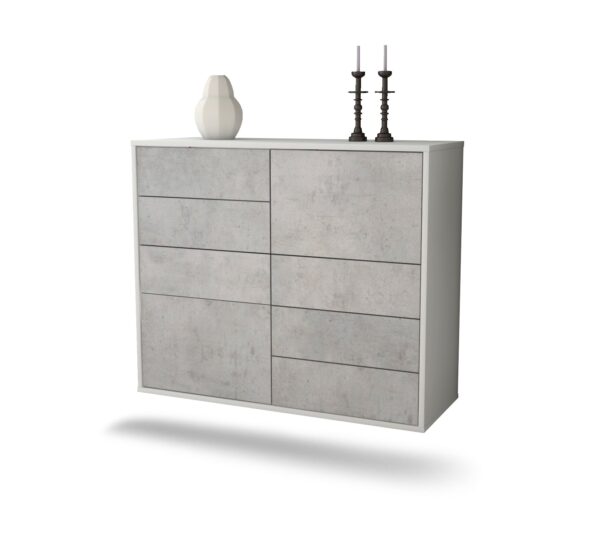 Sideboard Amarillo | hängend | Korpus Weiß | Front in Beton Optik | 92x79x35cm (BxHxT)