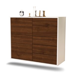Sideboard Amarillo | hängend | Korpus Weiß | Front in Walnuss Holz Optik | 92x79x35cm (BxHxT)